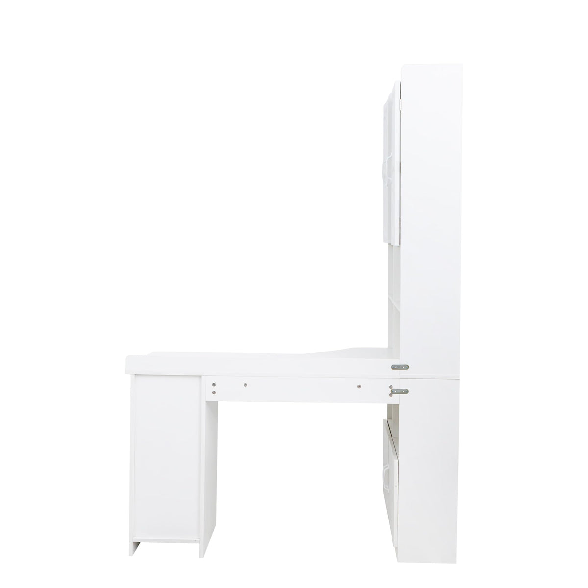 White L Shaped Corner Computer Desk with Bookshelf and Drawer K565
