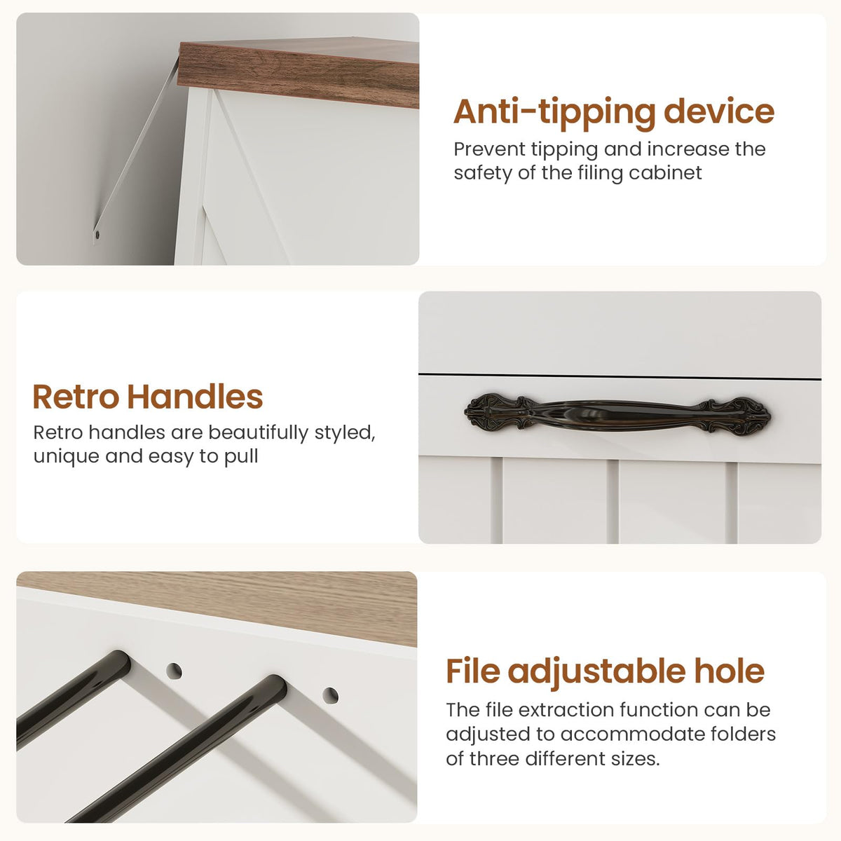 White and Brown 5 Drawer Wood File Cabinet R17713