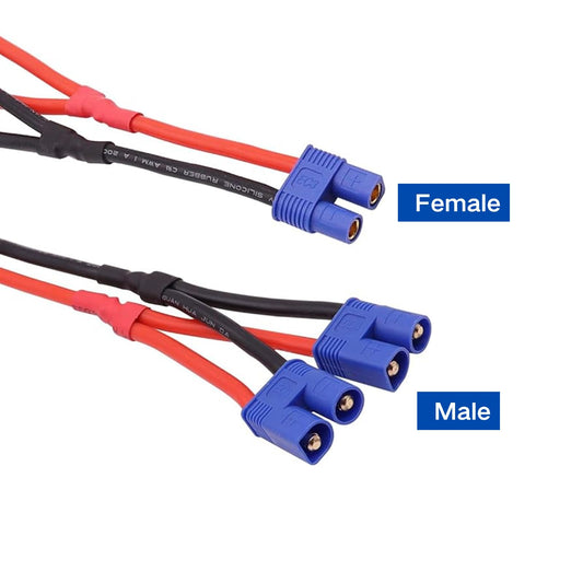 2Pcs EC3 Plug Parallel Battery Connector Cable 1 Female to 2 Male Adapter Y-Harness Splitter 10cm 14awg Silicone Wire J281339