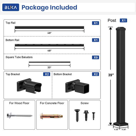 Aluminum Stair Railing Kit with Post, Matte Black T583