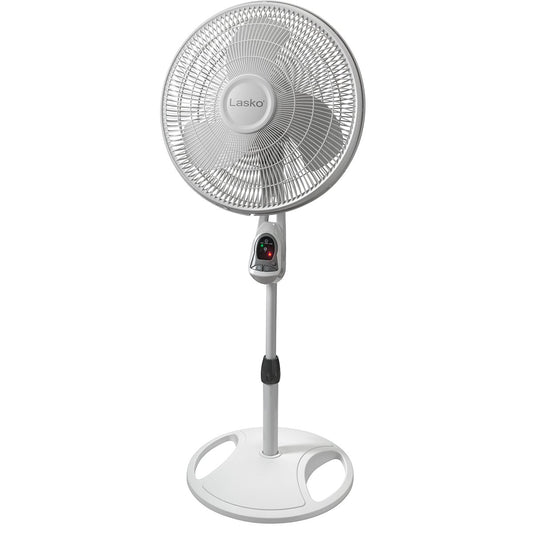 16" White Oscillating Pedestal Fan with Remote and 18" Black Adjustable Pedestal Fan I342122