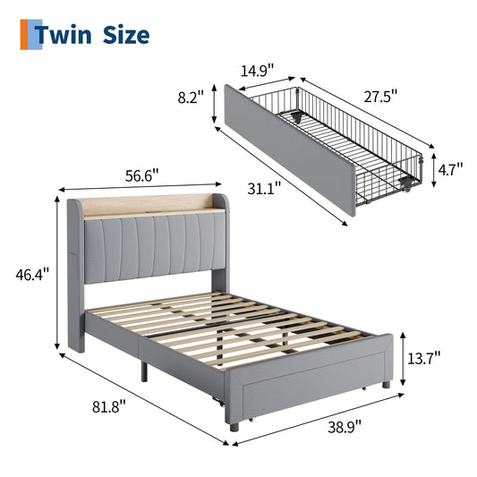 Twin Bed Frame with Storage Headboard and Charging Station M314725