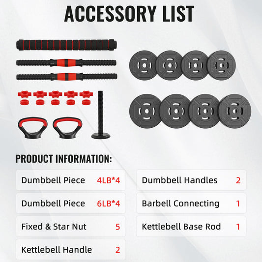 Adjustable Dumbbell and Barbell Kettlebell Set 40LBS X9378