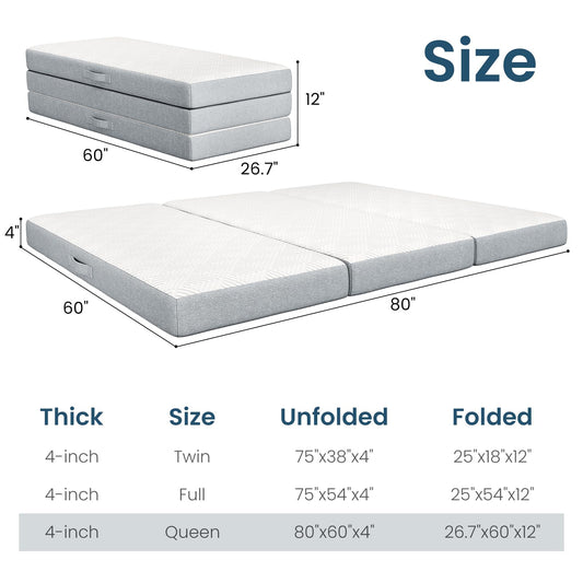 Queen 4 Inch Foldable Memory Foam Mattress X327471