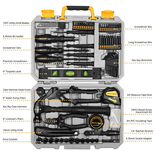 150 Piece General Household Hand Tool Kit with Plastic Toolbox Storage Case K307