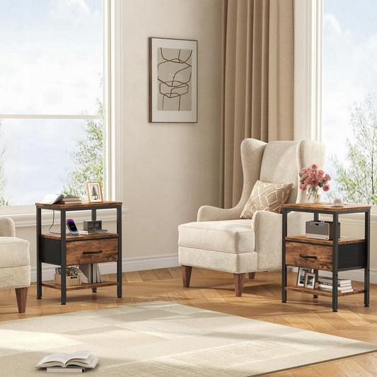 Nightstand with Charging Station and Fabric Drawer D68721