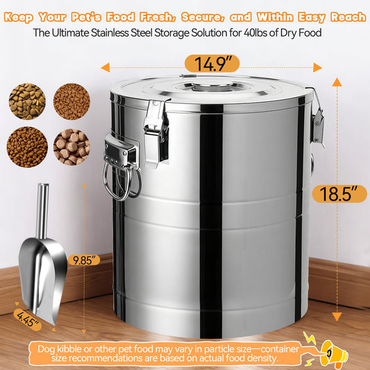 40lb Airtight Stainless Steel Dog Food Storage Container K679