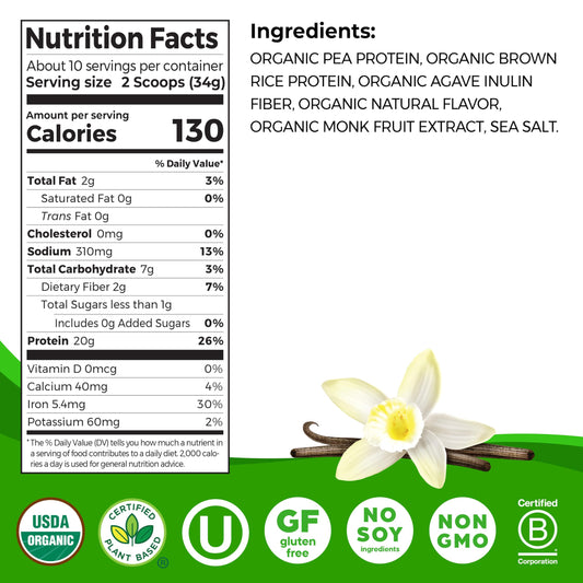 Organic Vegan Protein Powder, 20g Plant Protein, Vanilla A44846