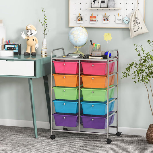 10 Drawer Rolling Storage Cart with Metal Frame N49500