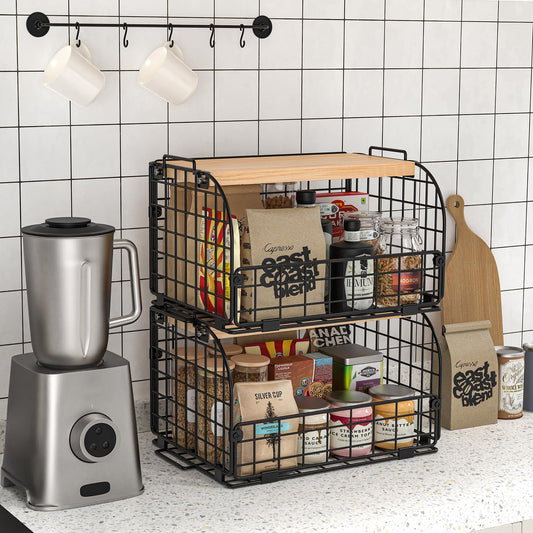 Stackable Wire Basket with Openable Top D1805