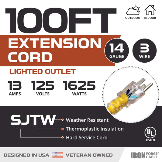 14 Gauge Heavy Duty Extension Cord, 100 Ft Yellow SJTW P383570