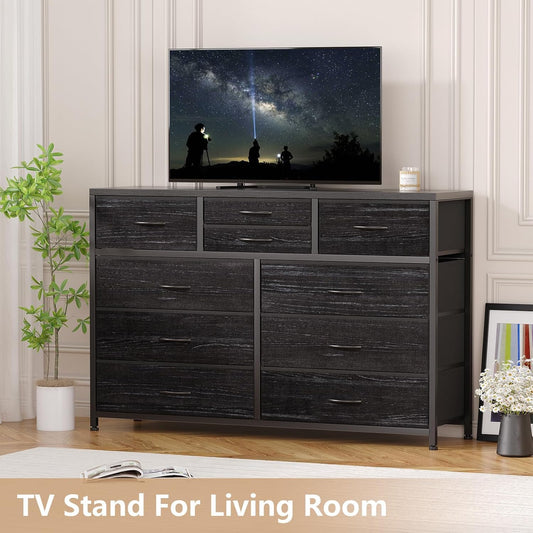 10 Drawer Fabric Dresser with Wood Top R4838