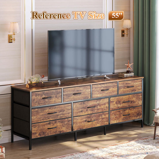 63 Inch Dresser with 10 Fabric Drawers T240862