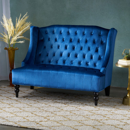 Navy Blue Tufted Velvet Wingback Loveseat Y9626