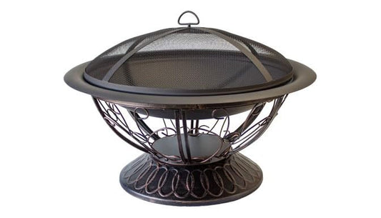 30 Inch Round Wood Burning Fire Pit with Screen Lid and Poker O951878