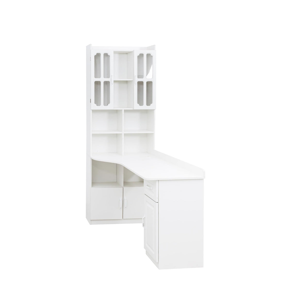 White L Shaped Corner Computer Desk with Bookshelf and Drawer K565