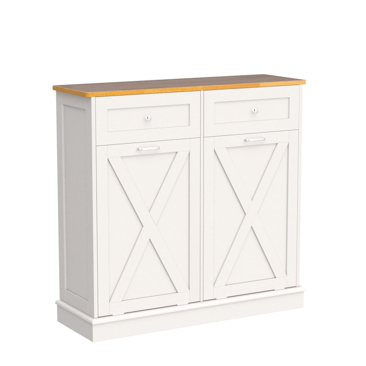 White 2 x 10 Gallon Wooden Tilt Out Trash Can Cabinet X20734