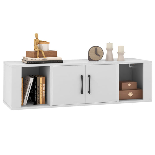 Wall Mounted Storage Cabinet, 2 Cube Floating Desk with Doors, White M706