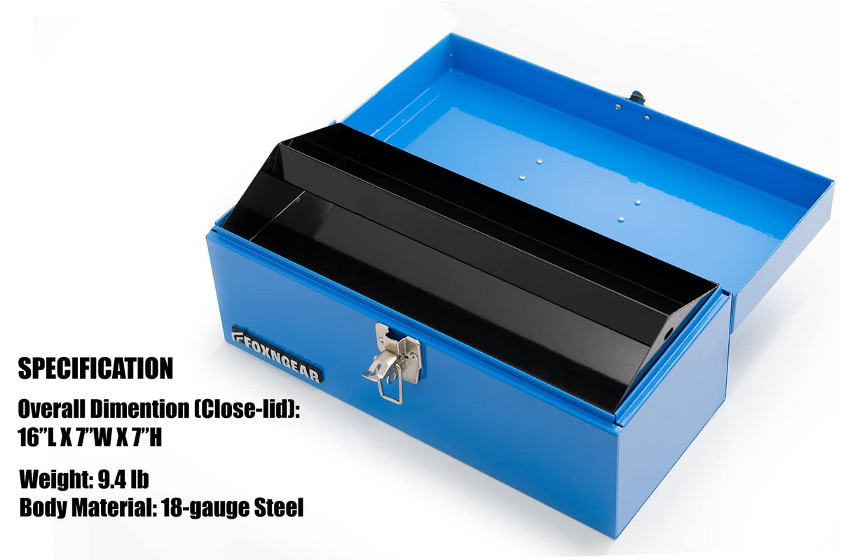 16" Steel Heavy-duty Tool Box with Metal Latch and Handle Blue S576