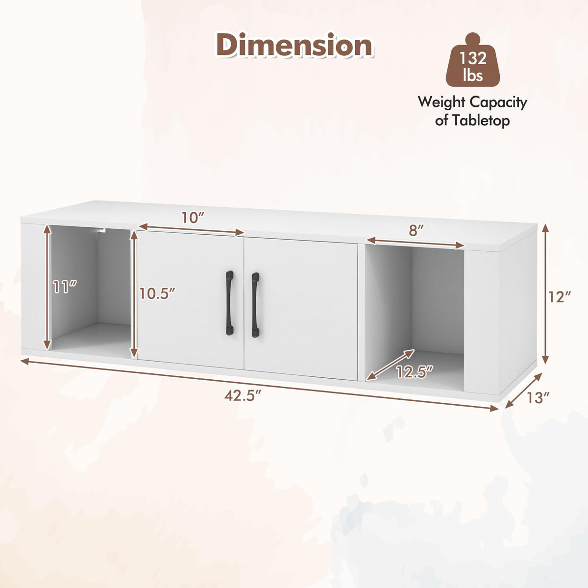 Wall Mounted Storage Cabinet, 2 Cube Floating Desk with Doors, White M706