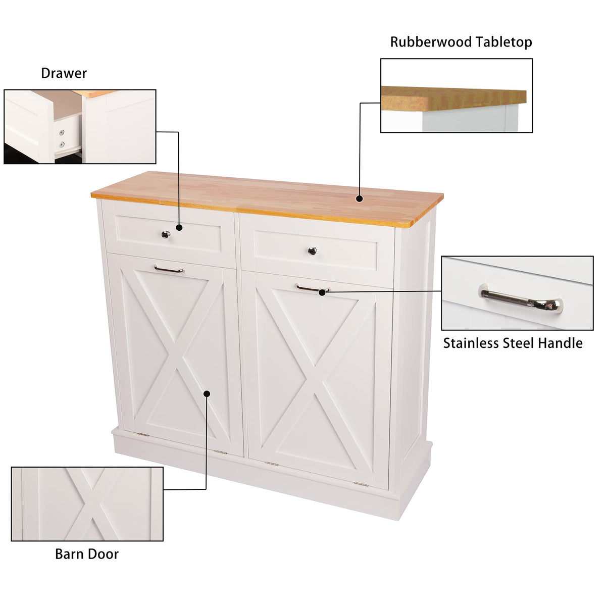 White 2 x 10 Gallon Wooden Tilt Out Trash Can Cabinet X20734