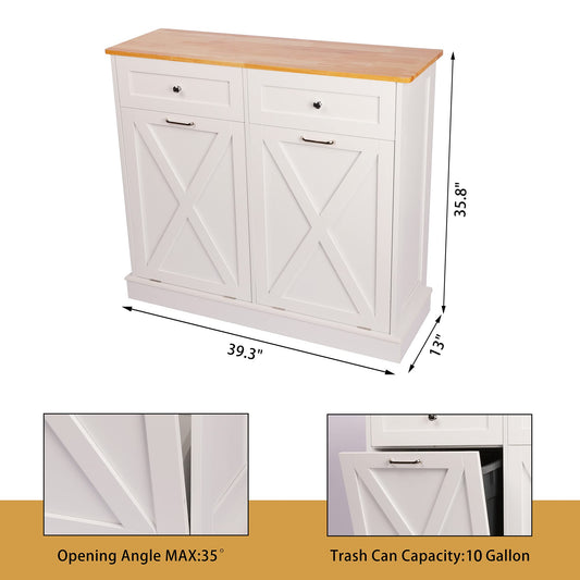 White 2 x 10 Gallon Wooden Tilt Out Trash Can Cabinet X20734