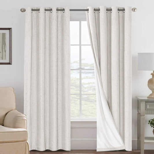 100% Blackout Linen Curtains 84" L 2 Panels Ivory F31438