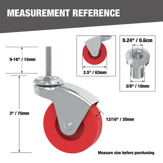 2.5 Inch Stem Caster Wheels Set of 6 A1906