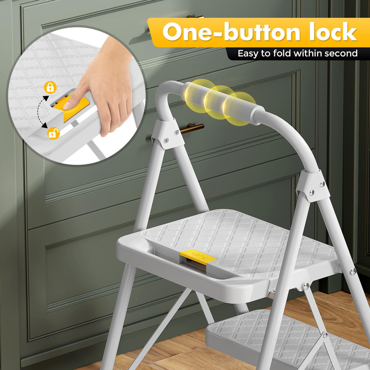 2 Step Folding Steel Ladder with Handrails W250
