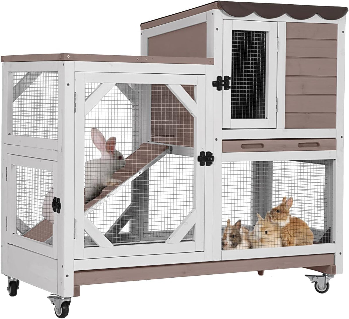 2 Story Wood Rabbit Hutch with Wheels D858