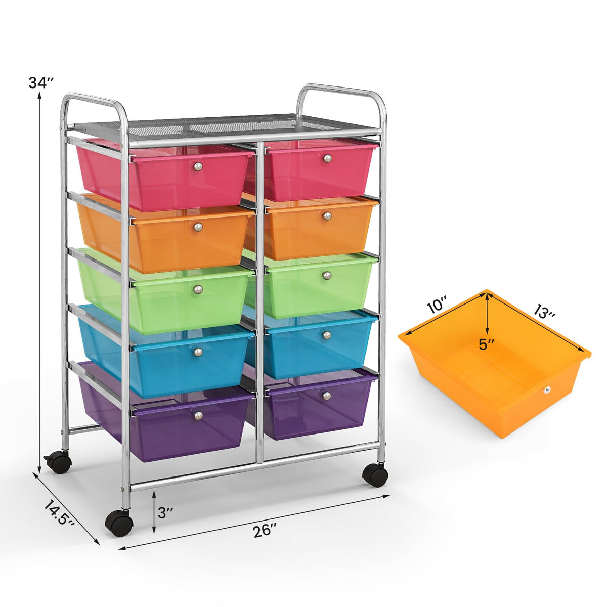 10 Drawer Rolling Storage Cart with Metal Frame N49500