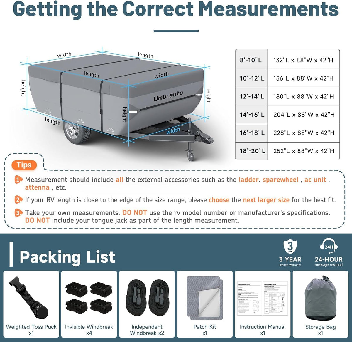 16'-18' 7 Layers Waterproof Polypropylene Pop Up Folding Camper Cover R5080