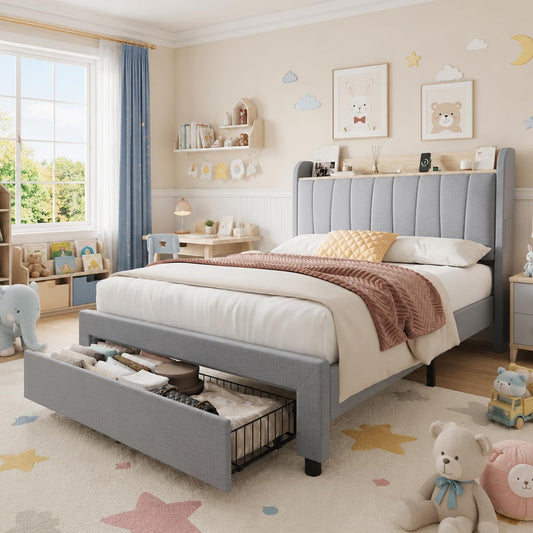 Twin Bed Frame with Storage Headboard and Charging Station M314725