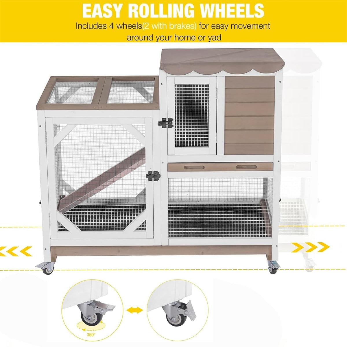2 Story Wood Rabbit Hutch with Wheels D858