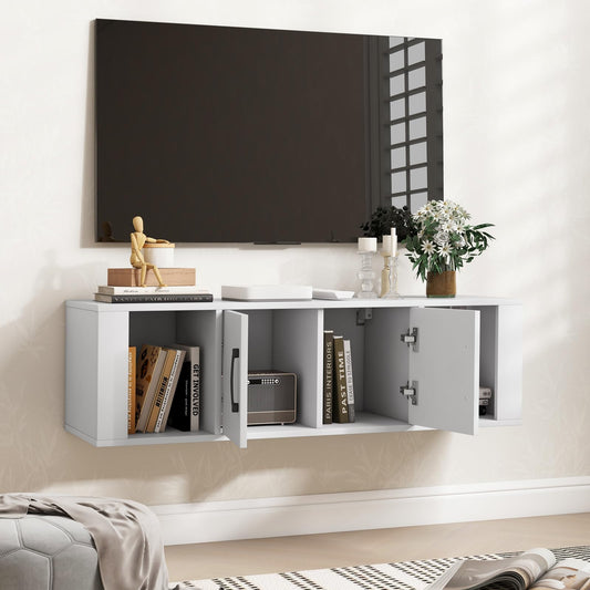 Wall Mounted Storage Cabinet, 2 Cube Floating Desk with Doors, White M706