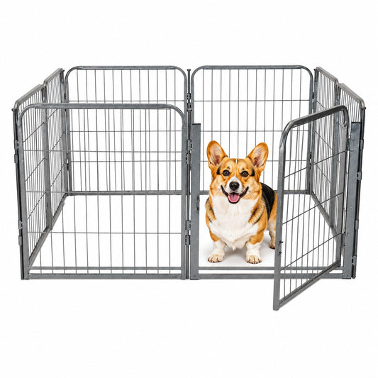 24 inch 8 Panel Portable Grey Metal Pet Playpen Y25817