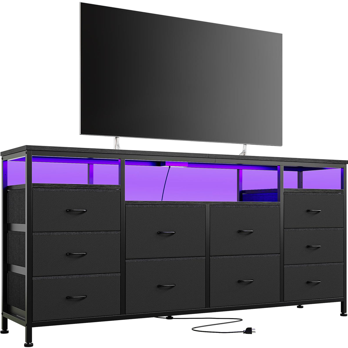 10 Drawer Dresser TV Stand with LED Lights and Power Outlets Y90982