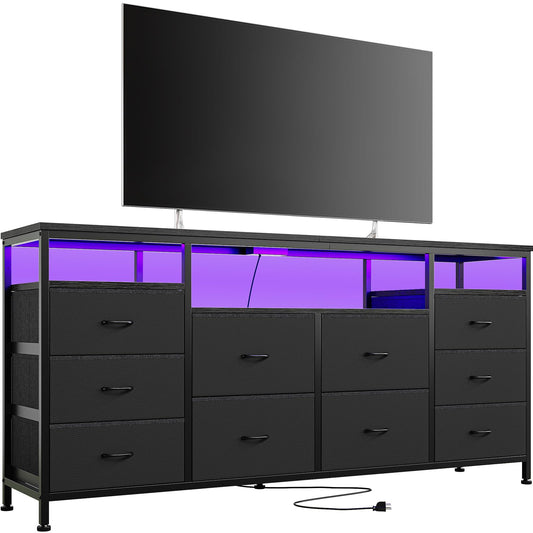 10 Drawer Dresser TV Stand with LED Lights and Power Outlets Y90982