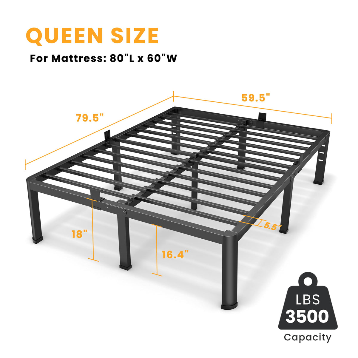 18 Inch Queen Size Metal Platform Bed Frame X77040