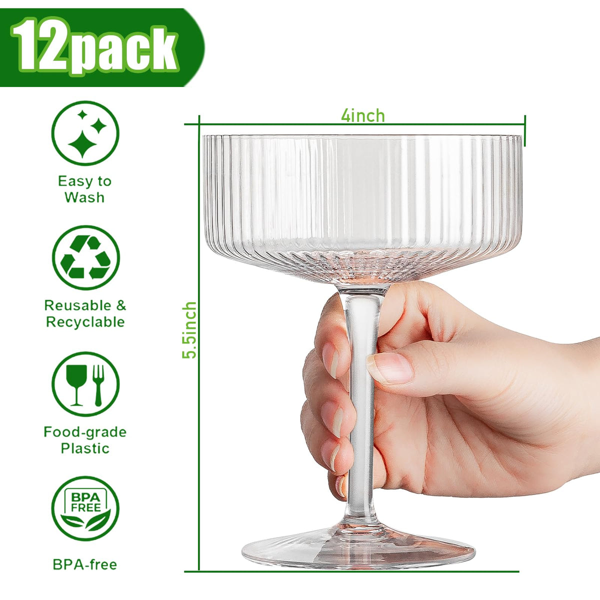 12 Pcs 10oz Acrylic Stem Cocktail Glassware Set T7860