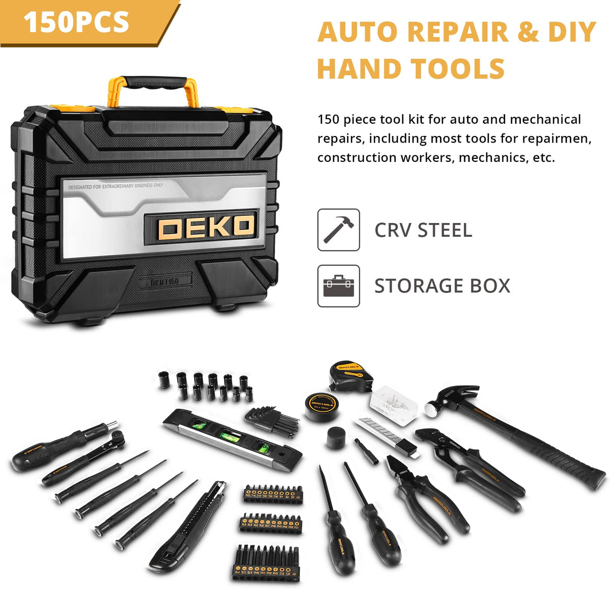 150 Piece General Household Hand Tool Kit with Plastic Toolbox Storage Case K307