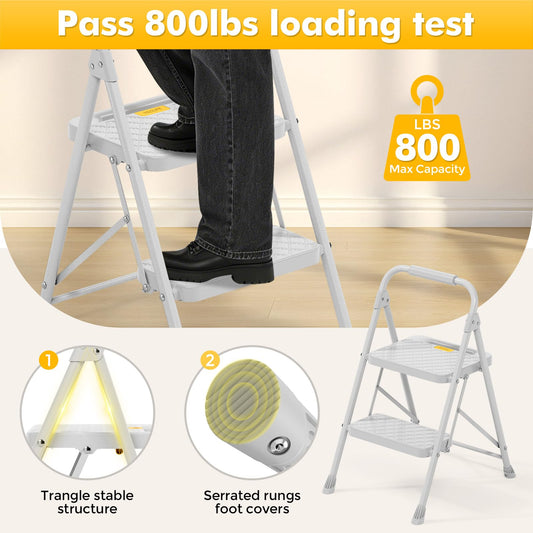 2 Step Folding Steel Ladder with Handrails W250