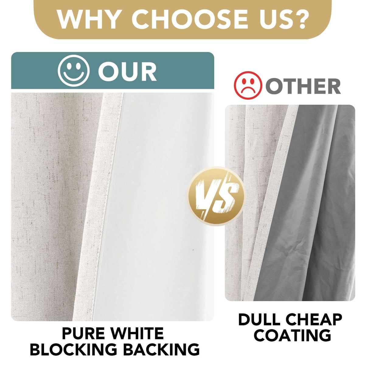 100% Blackout Linen Curtains 84" L 2 Panels Ivory F31438