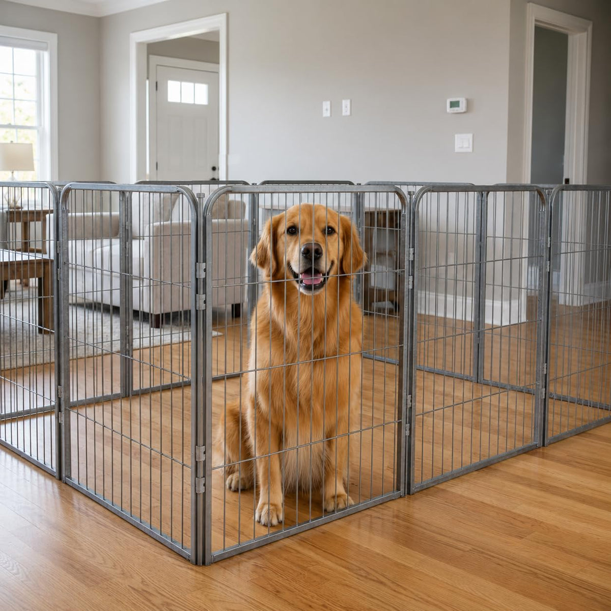 24 inch 8 Panel Portable Grey Metal Pet Playpen Y25817