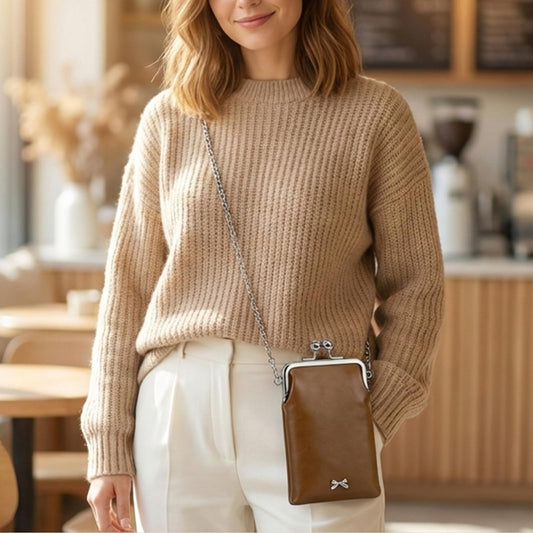 Small Brown Leather Chain Crossbody Bag B41780
