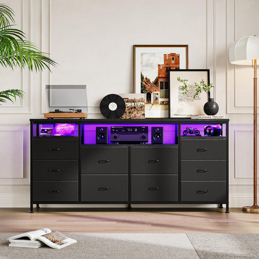 10 Drawer Dresser TV Stand with LED Lights and Power Outlets Y90982