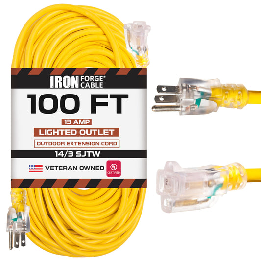 14 Gauge Heavy Duty Extension Cord, 100 Ft Yellow SJTW P383570