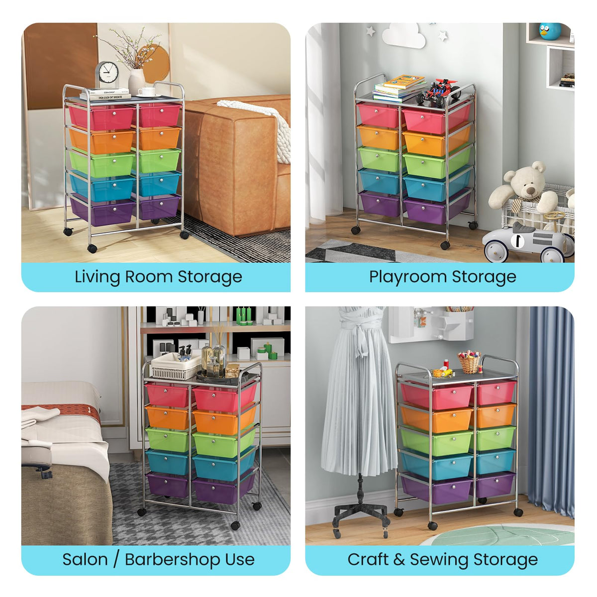 10 Drawer Rolling Storage Cart with Metal Frame N49500