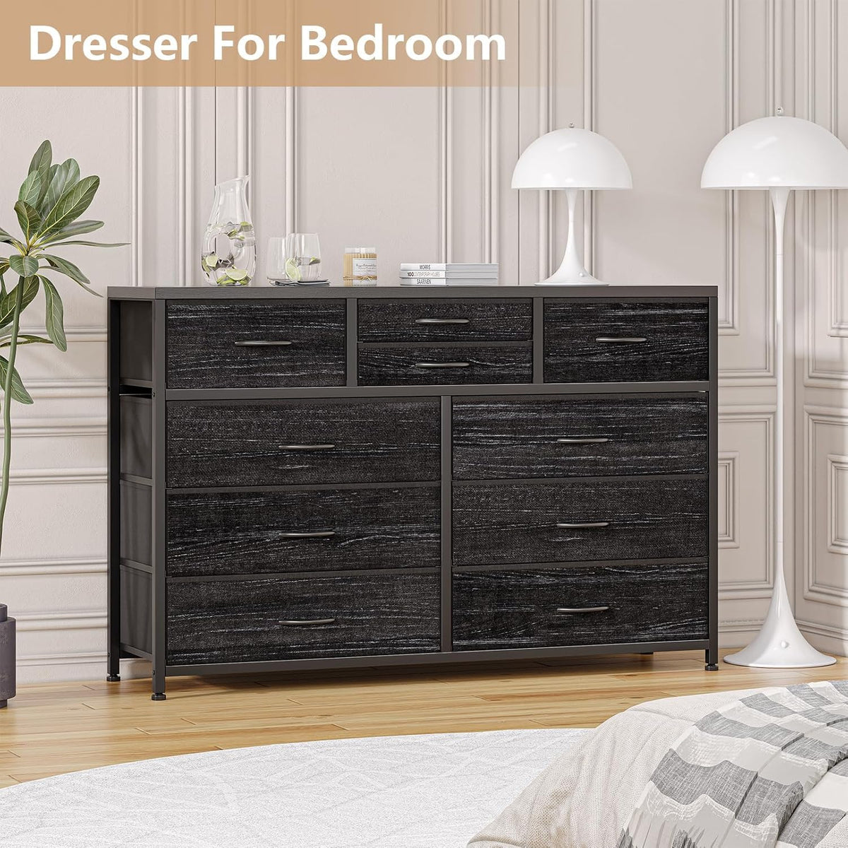 10 Drawer Fabric Dresser with Wood Top R4838