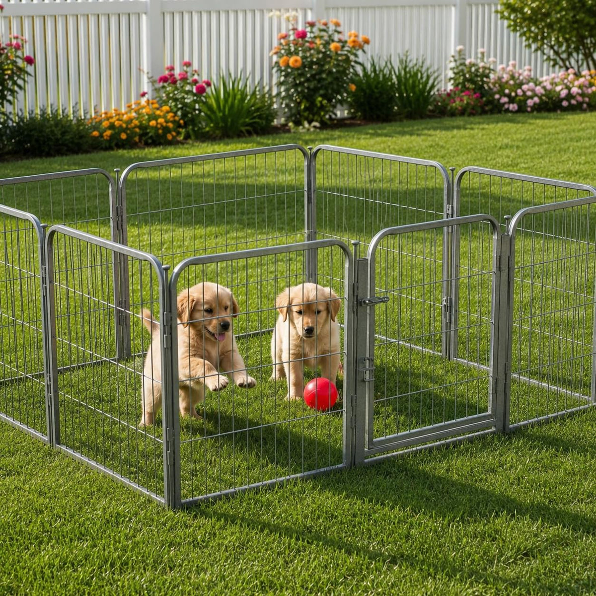 24 inch 8 Panel Portable Grey Metal Pet Playpen Y25817